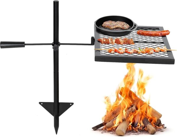 VIDAO Swivel Campfire Grill - Firepit Grill for Camping - Over Fire Camp Grill with Cooking Grate - Image 2