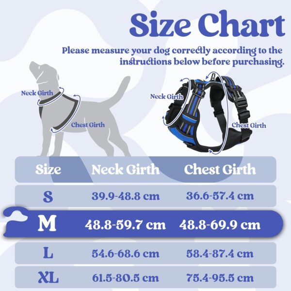 rabbitgoo Dog Harness Medium with Neck Release Buckle, Adjustable Anti Pull Dog Harness, Soft Padded with Front Back Clips and Easy Control Handle, Reflective Dog Vest Harness, Blue, M - Image 3