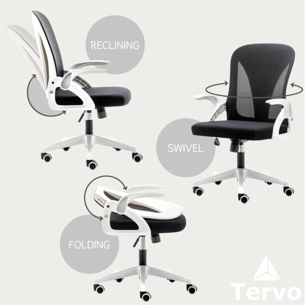 Tervo Model S | Folding Office Chair for Small Spaces | Gaming Chair for Adults & Kids | Ergonomic Mesh Computer Chair for Bedroom | Desk Chair for Home Work | (White & Black) - Image 6