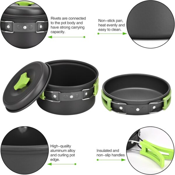 Queta 10-Piece Cookware Kit Picnic Pots Cookware Camping Set for Camping Outdoor Hiking Picnic BBQ, Foldable Camping Pots, Fda Certified - Image 4