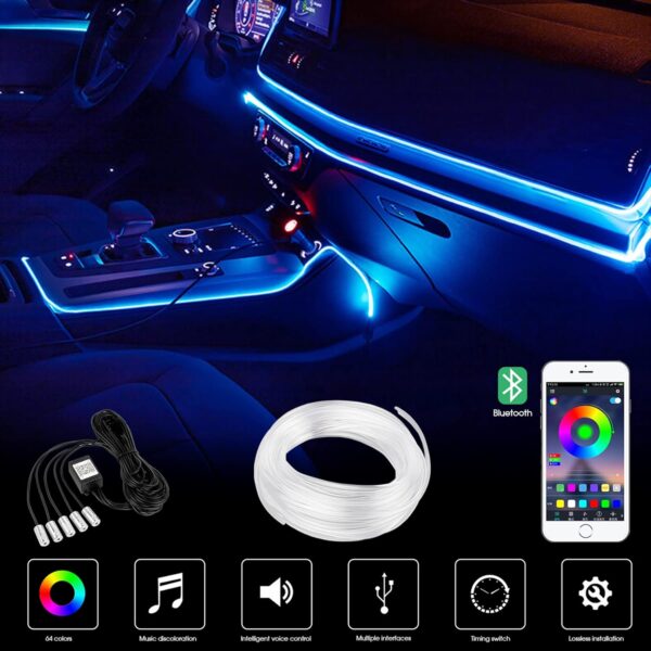 Wilktop Car LED Interior Lights 6m, Interior Car Lights Strip, led lights for car, RGB Strip Light &Music Sync Rhythm, Ambient lighting car, 5 in 1 Neon Ambient Lighting with App - Image 3