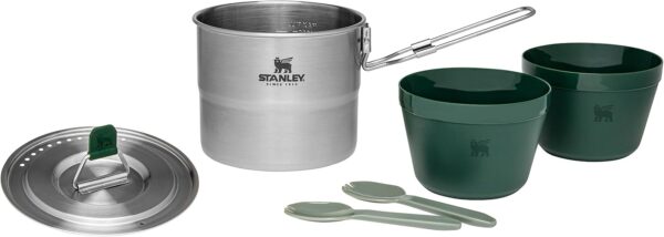 Stanley Adventure Stainless Steel Camping Cooking Set for Two 1.0L / 1.1 QT with Bowls and Sporks - 6 Piece Camp Cook Set - Stainless Steel Pot with Lid - Cookware for Backpacking and Camping - Image 2