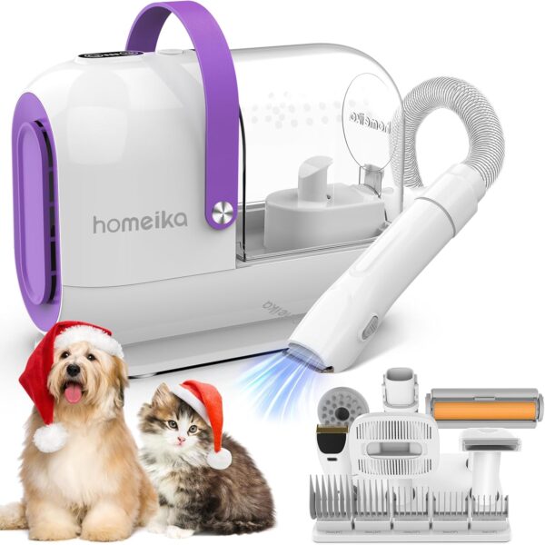 Homeika Dog Grooming Kit, 1.5L Dog Hair Vacuum Suction 99% Pet Hair, 8 Pet Grooming Tools, Storage Bag, 6 Nozzles, Quiet Pet Vacuum Groomer with Nail Grinder, Paw Trimmer, Brush for Shedding Dogs Cats - Image 2