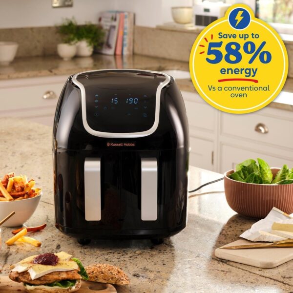 Russell Hobbs 27290 Snappi 8.5L/2x 4.25L Dual Basket Air Fryer - Family Digital Airfryer with Adjustable Drawers and Cooking Sync, Black, 1800W - Image 3