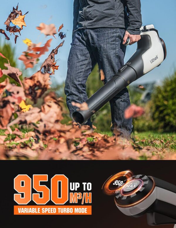 Litheli 40V(2x20V) Brushless Leaf Blower, 973 m³/h Electric Leaf Blowers Battery Powered for Blowing Leaf, Dust, Snow, Debris, Incl. 2x4.0Ah Batteries - Image 5