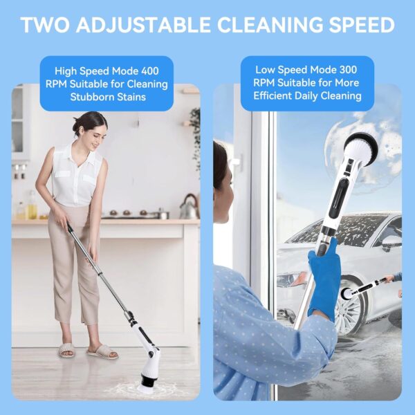 Electric Spin Scrubber, Cordless Scrubbing Brush with 8 Replaceable Brush Heads, 2 Speeds Electric Cleaning Brush with Adjustable Extension Handle for Bathtub, Kitchen, Floor,Tub, Tile - Image 4