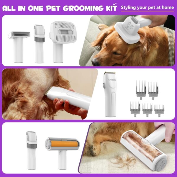 Homeika Dog Grooming Kit, 1.5L Dog Hair Vacuum Suction 99% Pet Hair, 8 Pet Grooming Tools, Storage Bag, 6 Nozzles, Quiet Pet Vacuum Groomer with Nail Grinder, Paw Trimmer, Brush for Shedding Dogs Cats - Image 5