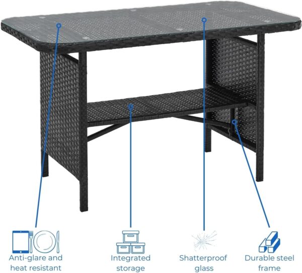 EVRE Anthracite Florence Garden Rattan Furniture Set 4 Piece Seat 1 Sofa 2 Chair Dining Outdoor Conservatory Wicker Weave Lounge Sofa and Glass Top Table with Cushions - Image 6