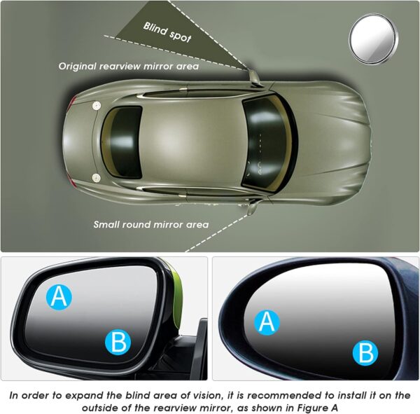 Cobee Car Blind Spot Mirror, 2pcs Adjustable HD Convex Glass Mirror Car Door Mirrors Automotive Exterior Mirrors Mirror for Blind Side Seamlessly Contours to Rear View Side Mirrors Peel & Stick - Image 5