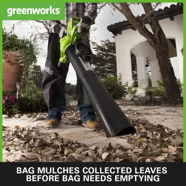 Greenworks GD40BVK2X Cordless Leaf Blow Vac with Brushless Motor, 280km/h, 9.63m³/min, 45L Mulching Bag , Two of 40V 2Ah Batteries & Charger, 3 Year Guarantee - Image 6