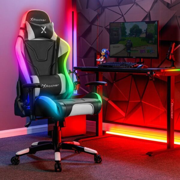 X-Rocker Agility RGB Gaming Chair, Racing Computer Chair with Lights, Swivel Office Chair Ergonomic PC Chair with High Back, Headrest and Lumbar Support Cushion, Height Adjustable and Tiltable - BLACK - Image 2