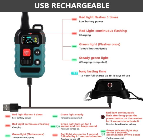 No Shock Safe Humane Stop Barking Device, Dog Training Anti Bark Collar with Remote, 3 Modes Spray/Vibration/Sound 1000FT Control Range for S/M/L Dogs - Image 7