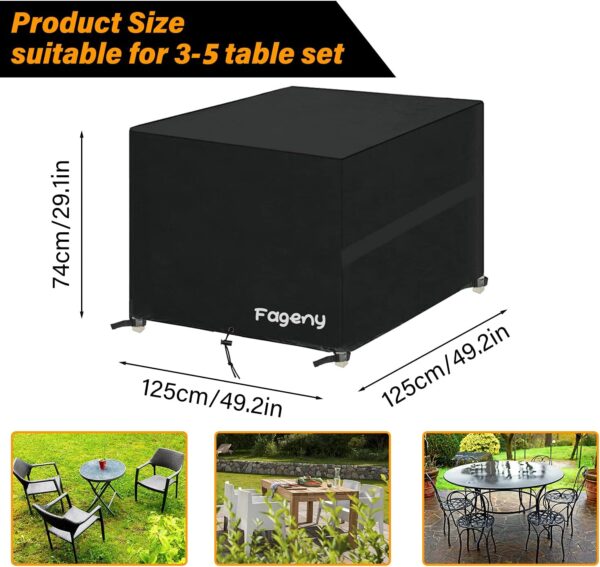 Fageny Cube Garden Furniture Covers Waterproof, 125x125x74cm Tear Resistant Oxford Fabric Outdoor Patio Table Covers Waterproof, Windproof, Anti-UV, Outdoor Garden Table Cover with Storage Bag - Image 6