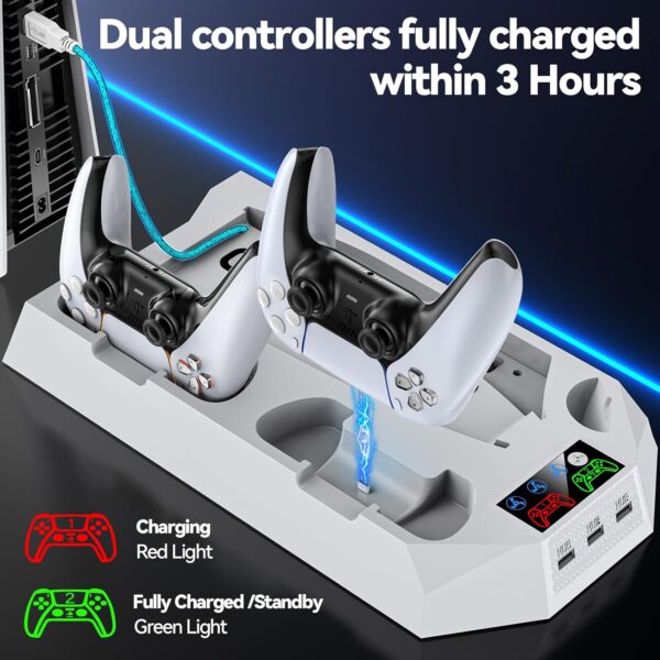 PS5 Stand with Cooling Station and Controller Charging Station for Playstation 5 Console, PS5 Accessories with 3 Levels Cooling Fan/Headset Holder, 3 USB Hub - Image 5