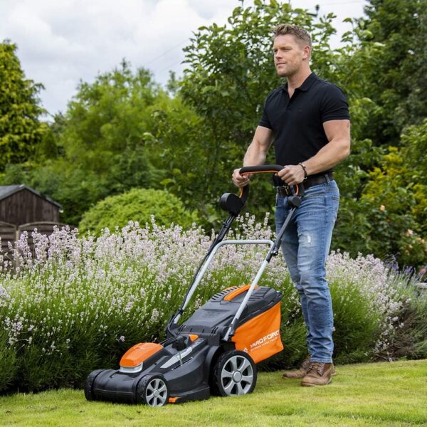 Yard Force GR40 Range 40V 34cm Cutting Width Cordless Lawnmower with Lithium Ion Battery & Quick Charger, Rear Roller, 35L Grass Bag - LM G34A - Lawn Mower, Orange - Image 3