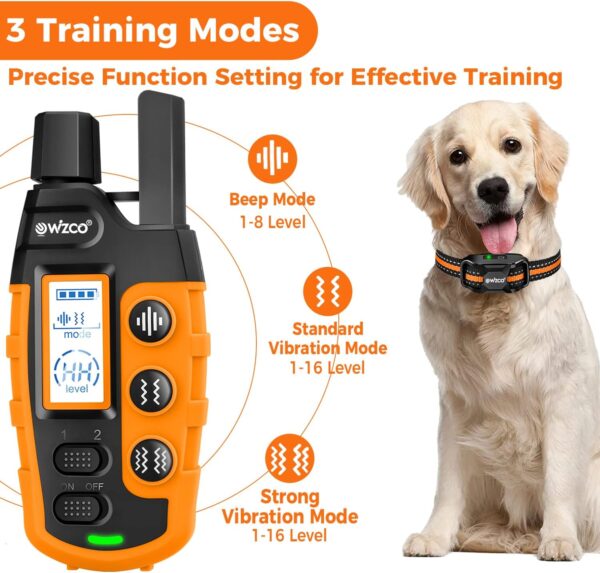 Wizco Dog Collar - 3300Ft Dog Training Collar with Remote for 5-120lbs Small Medium Large Dogs Rechargeable Waterproof e Collar with Beep (1-8), Vibration(1-16), (Orange) - Image 3