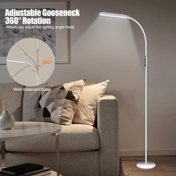 HIYAA Floor Lamp for Living Room, Dimmable Adjustable Reading Standing Lamps with Touch Control, 5 Color Temperature & 5 Brightness Levels, Gooseneck Height Flexible Modern Tall Lamp, White - Image 4