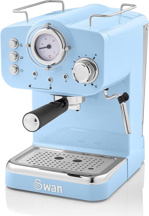 Swan SK22110BLN Retro Espresso Coffee Machine with Milk Frother, Steam Pressure Control, 1.2L Detachable Water Tank, 1100W, Retro Blue - Image 2