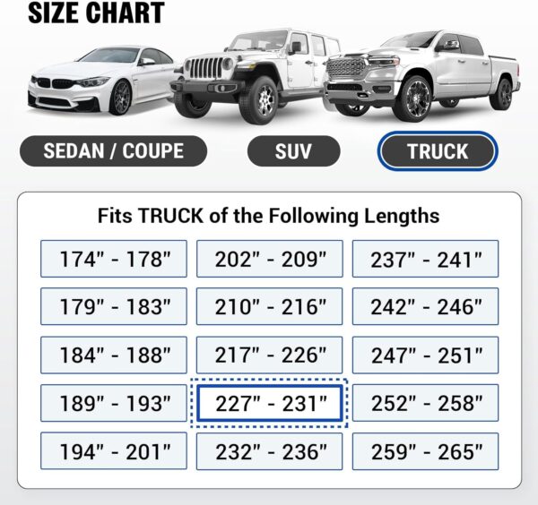 iCarCover 30-Layer Premium Truck Car Cover Waterproof All Weather | Rain Snow UV Sun Hail Protector for Automobiles | Automotive Accessories | Full Exterior Outdoor Cover Fit for Truck (227-231 inch) - Image 6