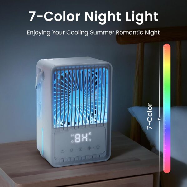 Portable Air Cooler, Quiet Evaporative Air Cooler Fan with RGB 7 LED Light 3 Speeds Modes Room Cooler, Mini Timer Fan Cooler, Desktop Personal Air Conditioner for Home, Office, Bedroom, FERRISA - Image 4