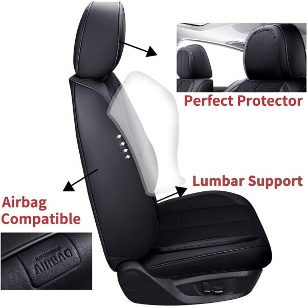 Coverado Car Seat Covers Full Set for 5 Seats, Breathable Leather&Fabric Auto Seat Protectors, Removable Universal Car Seat Cushion Padded for Most Sedan SUV Pick-up Van, Airbag Compatible, Black - Image 4