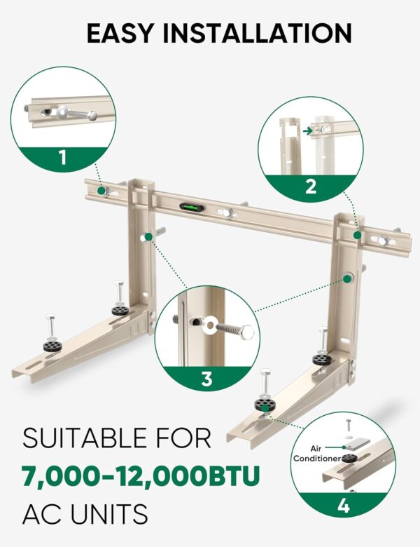 Plusluck Mini Split Wall Mounting Bracket for 7000-12000 BTU Mini Split Air Conditioner with Leveler Universal Ductless AC and Heat Pump Systems Outdoor - Image 4