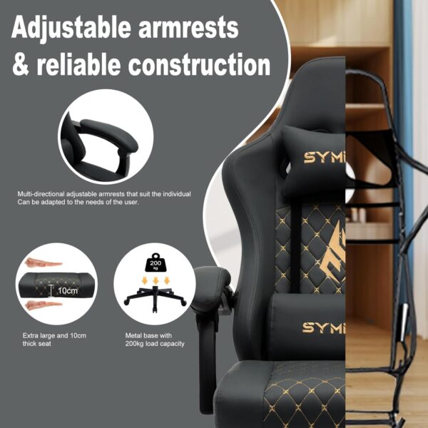 Symino Gaming Chair with Footrest, Computer Ergonomic Video Game Chair, Adjustable Swivel Task Chair with Lumbar Support, PC Chair, Office Chair PU Leather, Black - Image 6