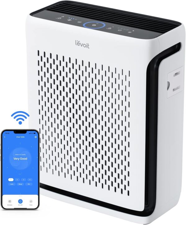 LEVOIT Smart HEPA Air Purifier for Home Bedroom 104m², Washable Filter, Pet Mode, Air Quality & Light Sensor, 23dB, Air Frenshener, Remove 99.97% of Allergens for Pet, Dust, Pollen, Smoke, Vital 100S - Image 2