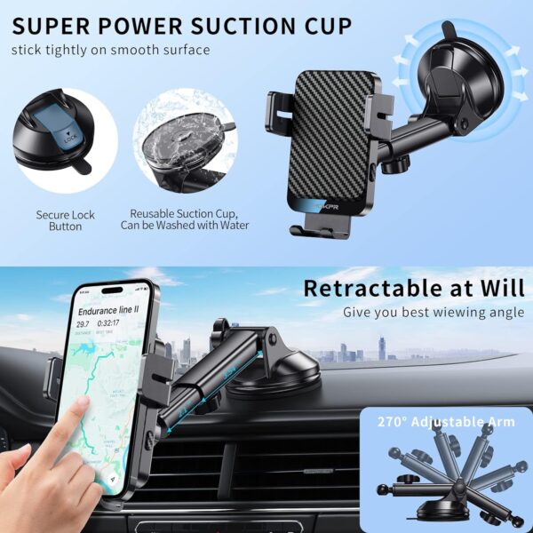 Wireless Car Charger, 15W Fast Charging Auto Clamping Car Phone Holder Wireless Charger Suction Holder Dashboard Compatible for iPhone 14 13 12 11 Pro Max Xs, Samsung Galaxy S23 S22 S21 S20, etc - Image 6