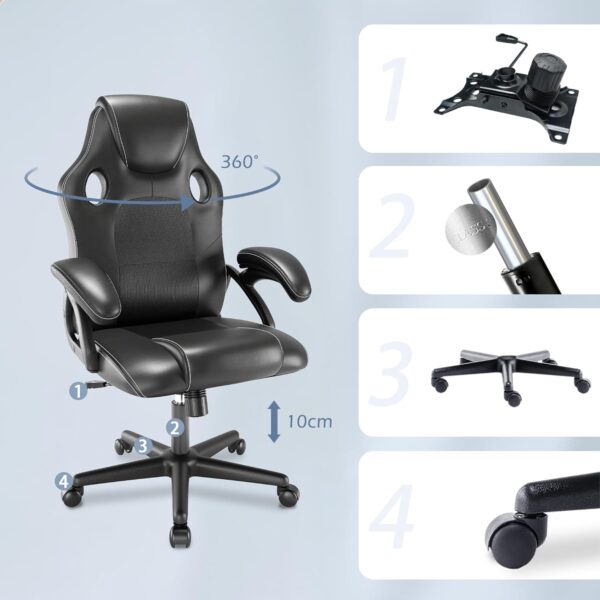 Play haha.Gaming chair Office Desk Swivel chair Computer Work chair Ergonomic Racing chair Leather PC gaming chair (Black) - Image 12