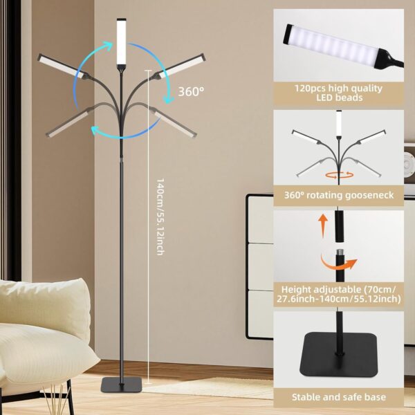 LED Floor Lamp Bright Floor Light, Dimmable Black Reading Floor Lamp, Adjustable Floorlamp,3 Color Temperatures LED Light Standing Lamps for Living Room Bedroom Office - Image 5