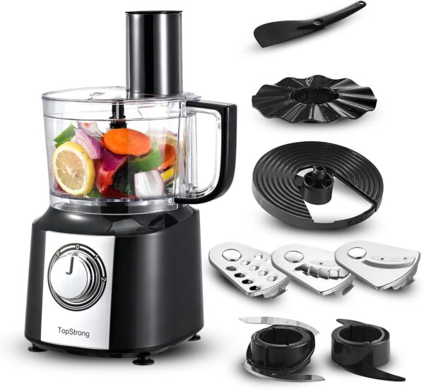 Food Processor, TopStrong 6-in-1 Food Processor and Blender with Chopping Slicing Shredding Kneading Stirring, 800W, 2 Speeds with Pulse, 2L Mixing Bowl, 3-in-1 Cutting Disc - Image 2