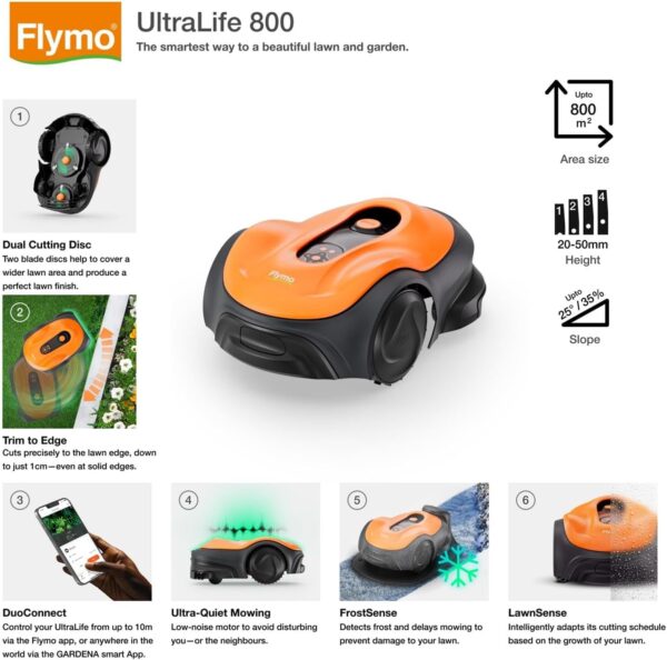 Flymo UltraLife 800 Robotic Lawnmower – Automated Cutting, Cut-To-Edge Precision, Smart Technology, Wireless Connectivity, Lush Green Lawn Finish, Perfect for medium sized lawns - Image 3