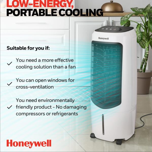 HONEYWELL 10L Evaporative Air Cooler for Home, 3.6p Per Hour Running Cost, 3-in-1 Evaporative Air Cooler Humidifier with 3 Fan Speeds and Powerful Air Flow for Rooms Up to 12m² - Image 7