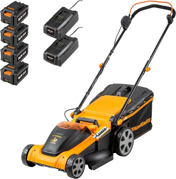 LawnMaster 48V 41cm Cordless Lawnmower with Spare MX 24V 4.0 Ah Batteries and 2x Fast Chargers - with Edging Comb, Rear Roller and Mulching Function - For Large Lawns - Image 2