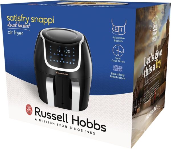 Russell Hobbs 27290 Snappi 8.5L/2x 4.25L Dual Basket Air Fryer - Family Digital Airfryer with Adjustable Drawers and Cooking Sync, Black, 1800W - Image 9