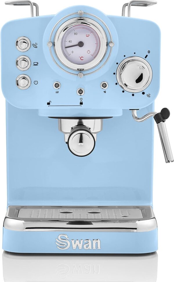 Swan SK22110BLN Retro Espresso Coffee Machine with Milk Frother, Steam Pressure Control, 1.2L Detachable Water Tank, 1100W, Retro Blue - Image 6