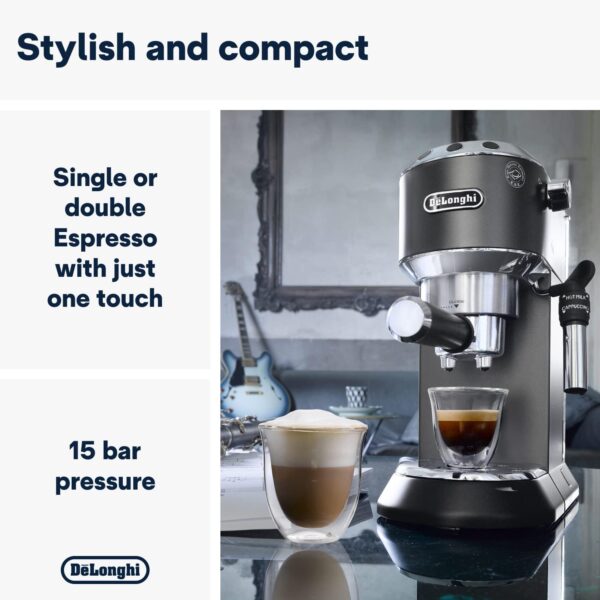 De'Longhi Dedica Style, Traditional Pump Espresso Machine, Coffee and Cappuccino Maker, EC685BK, Black - Image 3