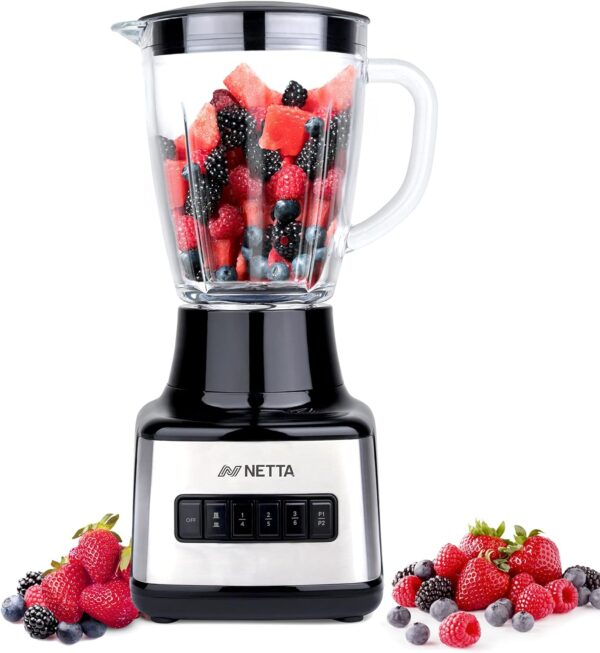 NETTA Table Blender - Smoothie Maker with Glass Jug - Electric Jug Mixer and Grinder - 8 Speed Settings, 500W - Ideal for Liquidisers, Milkshake, Ice Crusher, Smoothies, Fruit Juice, Protein Shake - Image 2