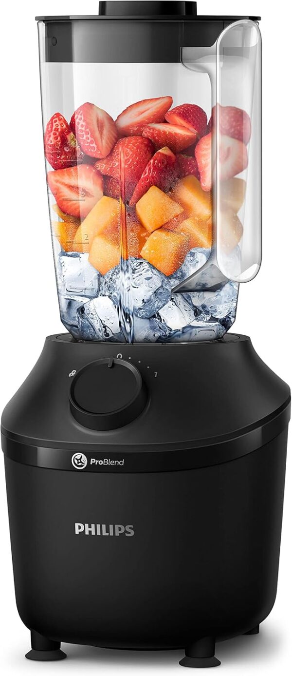 Philips Blender 3000 Series, ProBlend System, 1.9L Maximum Capacity, 1L Effective Capacity, 450W, 1 Speed Setting + Pulse, Plastic Jar, Black, (HR2041/01) - Image 2