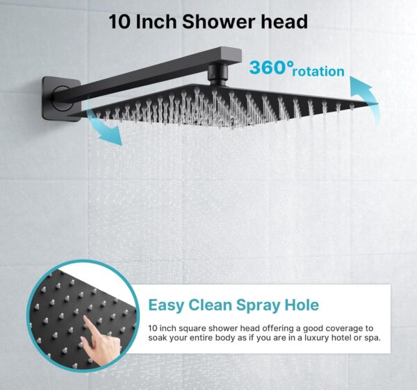 Solepearl Black Shower Set Concealed Shower System, Bathroom Luxury Rain Shower Mixer Combo Set with 10-Inch Shower Head, Rough-in Valve Body, Handheld Spray Head, Stainless Steel & Brass - Image 4