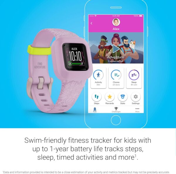 Garmin vivofit Jr.3 Fitness Tracker for Kids, Includes Interactive App Experience, Swim-Friendly, Up To 1-year Battery Life, Adjustable watch band, Lilac Floral - Image 4