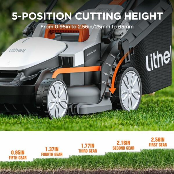 Litheli Cordless Lawn Mower 13 Inch, U20 Handy+ 20V Electric Lawn Mowers for Garden, Yard and Farm, 5 Heights Adjustment, Light Weight,4.0Ah SE Portable Battery Included - Image 5