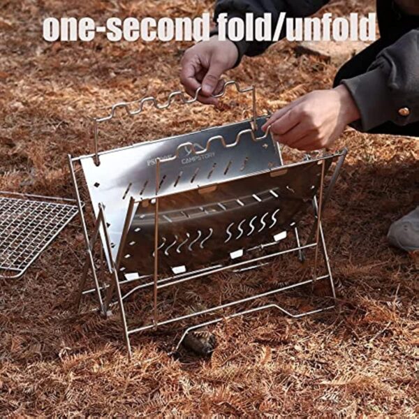 PSKOOK Portable Barbecue Grill Quickly Assemble Folding Campfire Fire Pit Stainless Steel Detachable Collapsible BBQ Grill for Camping, Hiking, Fishing With Pocket Bellow - Image 6