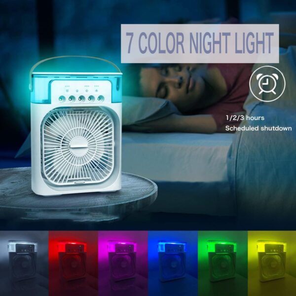 Portable Air Cooler 4-In-1 Mini Mobile Air Conditioner Fan, Evaporative Air Cooler 3 Speeds,600ml water tank, Rainbow Lights, Ideal for Home/Bedroom/Kitchen - Image 3