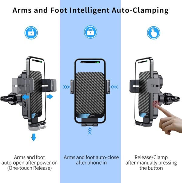 Wireless Car Charger, 15W Fast Charging Auto Clamping Car Phone Holder Wireless Charger Suction Holder Dashboard Compatible for iPhone 14 13 12 11 Pro Max Xs, Samsung Galaxy S23 S22 S21 S20, etc - Image 5