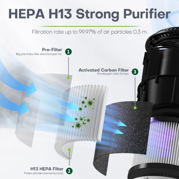 CONOPU Air Purifier for Home Bedroom with Hepa H13 99.97% Filter, Air Cleaner portable for Allergies, Dust, Odors, Pet, Pollen - Image 5