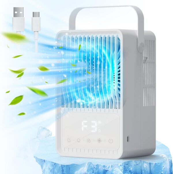 Portable Air Cooler, Quiet Evaporative Air Cooler Fan with RGB 7 LED Light 3 Speeds Modes Room Cooler, Mini Timer Fan Cooler, Desktop Personal Air Conditioner for Home, Office, Bedroom, FERRISA - Image 2