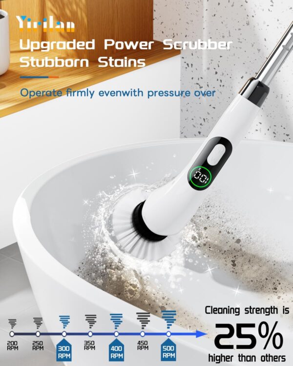 Electric Spin Scrubber, Yirilan 2023 New Cordless Shower Scrubber with 8 Replaceable Brush Heads and Adjustable Extension Handle,Power Cleaning Brush for Bathroom,Kitchen,Car,Tile,Wall,Floor,Tub,Grout - Image 4