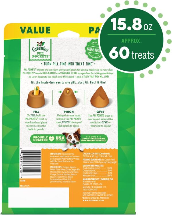 Greenies Pill Pockets for Dogs Capsule Size Natural Soft Dog Treats Chicken Flavor, 15.8 oz. Pack (60 Treats) - Image 3